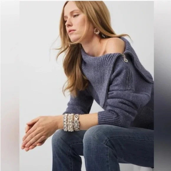 White House Black Market Sparkly Shimmer Zip Neck Dolman Sleeve Sweater - Picture 1 of 16